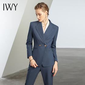 IWY/优雅蓝灰色职业西装西服女气质美容院套装长袖面试两件套干练工装C11348+P11348