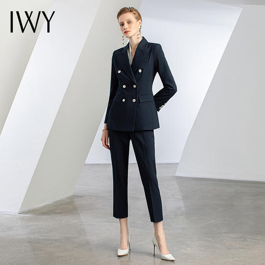 IWY/藏青色修身 秋冬职业装西装套装女时尚气质双排扣商务正装OLC10433+P10433 商品图4