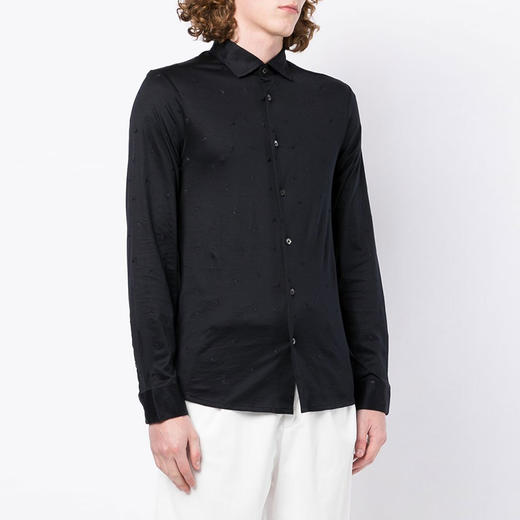 EMPORIO ARMANI 阿玛尼 男士logo刺绣长袖衬衫 黑色 6L1CB3 1JUVZ 0988 商品图1