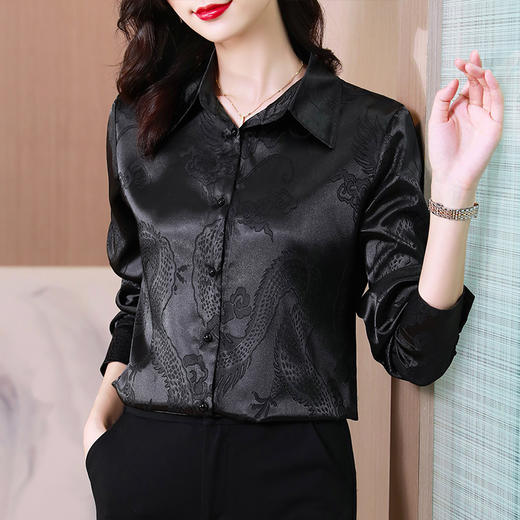 MZ9589 欧货重磅仿真丝女2022春秋新款洋气上衣衬衫时尚百搭显瘦长袖衬衣 商品图2