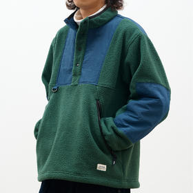 吃茶去chichaqu拼接抓绒立领套头外套摇粒绒户外保暖宽松