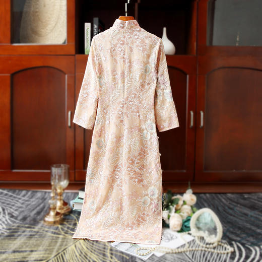 中式立领改良版亮珠片绣花中袖旗袍时尚中国风旗袍裙ZSM-220807 商品图1