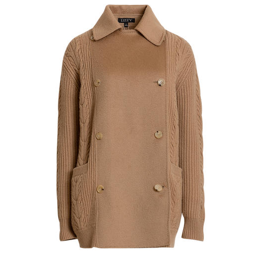 LIZZY 休闲山羊绒美丽诺绵羊毛混纺拼接双排扣短外套7667 商品图7