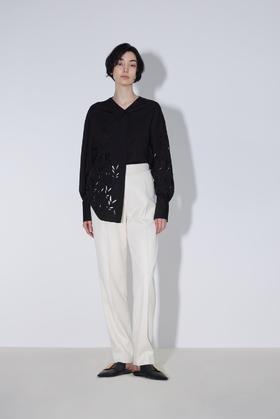 繁叶镂空无领衬衫