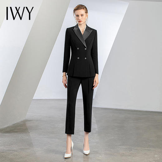 IWY/黑色设计感小众职业西装套装高端商务西服修身显瘦职场女装C12306+P12306 商品图2