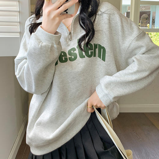 【秋冬暖阳 伴你过冬】2022春秋薄款原宿风卫衣外套女翻领宽松oversize印花拉链套头上衣 商品图2