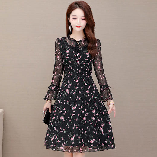 新款妈妈遮肚雪纺裙子气质碎花长袖连衣裙ME-XD11 商品图0