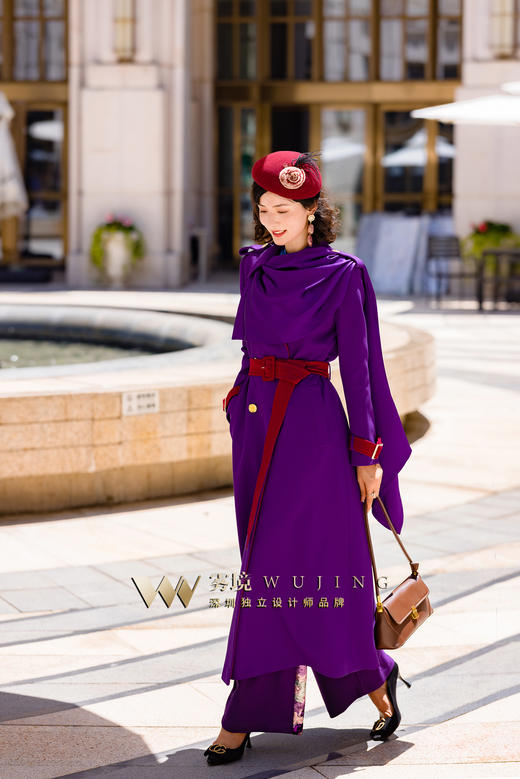 2202189 青都紫薇 厚织双色斜纹醋酸缎外套 雾境 （腰带为紫色） 商品图5