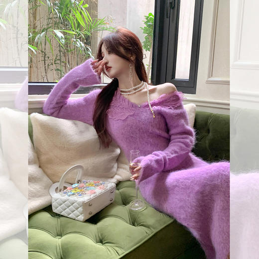 【孤品样衣，不退不换】【雪绒花】设计感羽毛贴花钉珠连衣裙 商品图1