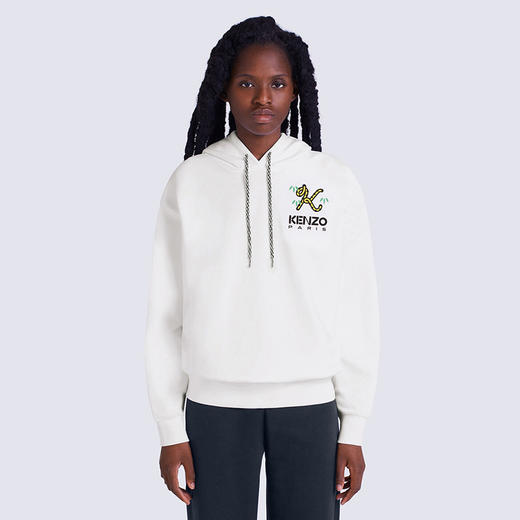 KENZO 高田贤三 女士棉质 TIGER TAIL K 徽标刺绣连帽长袖卫衣 白色 FC62 SW014 4MF 01 商品图1