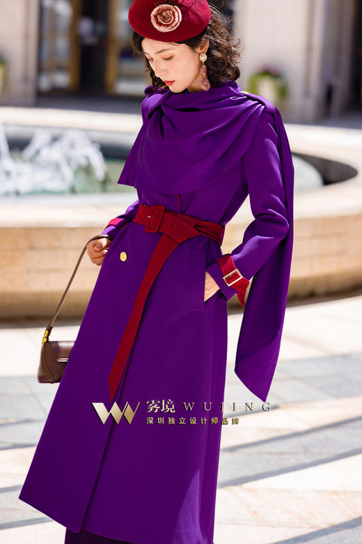 2202189 青都紫薇 厚织双色斜纹醋酸缎外套 雾境 （腰带为紫色） 商品图4