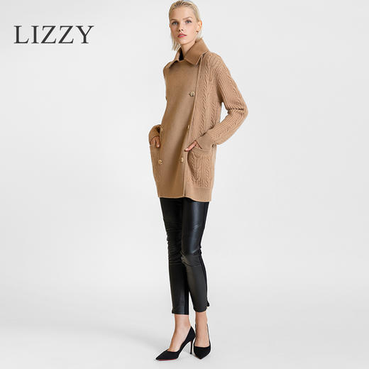 LIZZY 休闲山羊绒美丽诺绵羊毛混纺拼接双排扣短外套7667 商品图5
