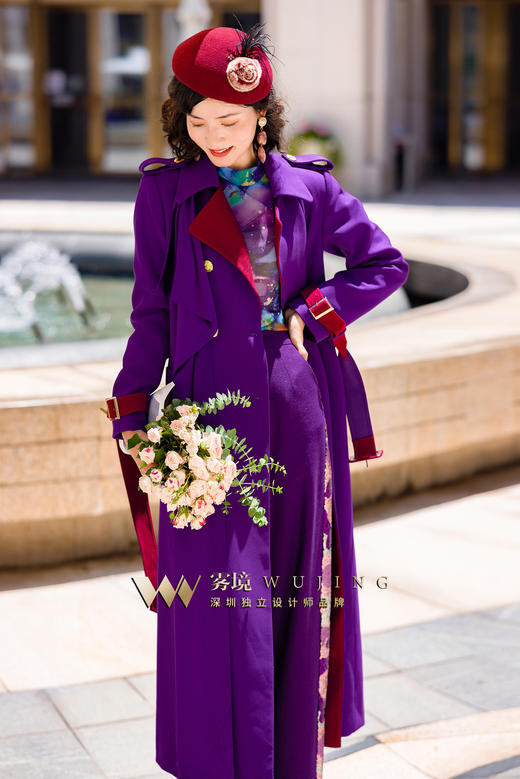 2202189 青都紫薇 厚织双色斜纹醋酸缎外套 雾境 （腰带为紫色） 商品图2