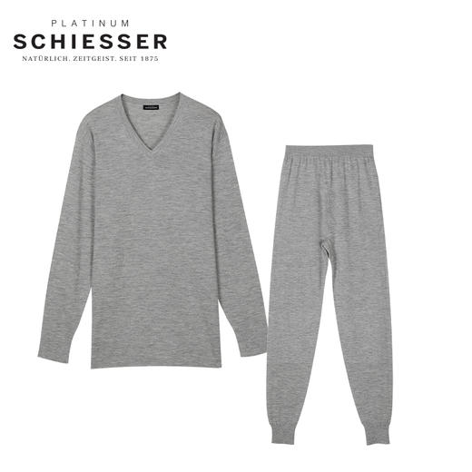 【100%山羊绒】SCHIESSER 德国舒雅黑标铂雅男V领100%山羊绒男士保暖套装95/19358W 商品图1