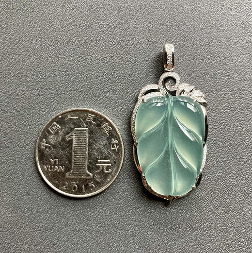 高冰种淡晴水翡翠叶子18k白金钻石镶嵌 商品图4