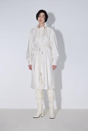 抽绳花边领长款衬衫裙