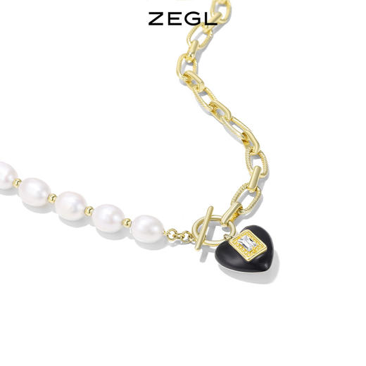 ZEGL设计师山茶花系列淡水珍珠项链女轻奢小众OT扣黑色爱心锁骨链 商品图3