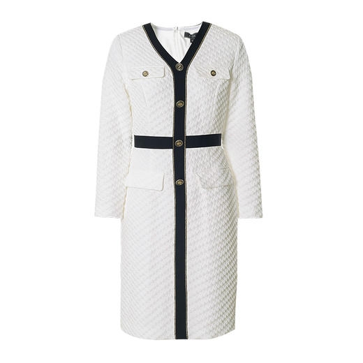 EITIE爱特爱秋季新款气质v领撞色小香风通勤显瘦长袖连衣裙C2207008 商品图5