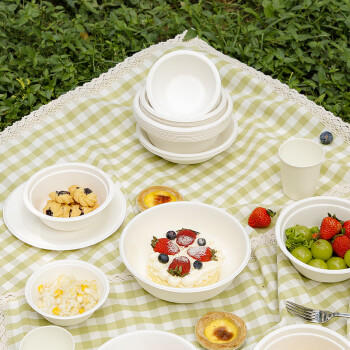 优奥一次性碗350ml*30只大号加厚可降解纸盘纸碗汤碗防水防油餐具用品 商品图2