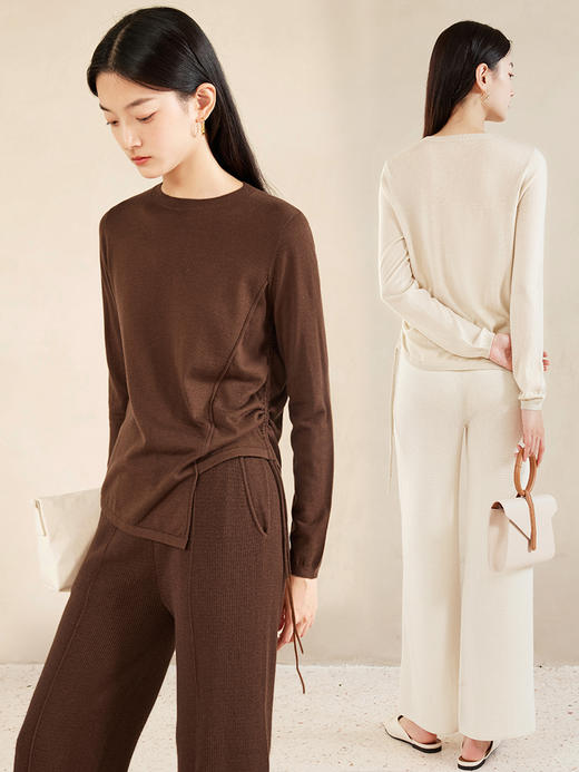 IN AND ON2022秋季新款羊毛针织宽松上衣女高腰显瘦辑线宽腿裤套装 商品图9