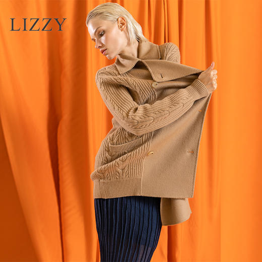LIZZY 休闲山羊绒美丽诺绵羊毛混纺拼接双排扣短外套7667 商品图4