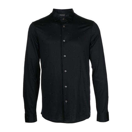 EMPORIO ARMANI 阿玛尼 男士logo刺绣长袖衬衫 黑色 6L1CB3 1JUVZ 0988 商品图0