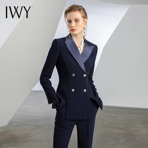 IWY/藏青色职业装两件套修身显瘦白领通勤风正装设计感西服正装C12306+P12306 商品图0