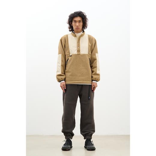 吃茶去chichaqu拼接抓绒立领套头外套摇粒绒户外保暖宽松 商品图1