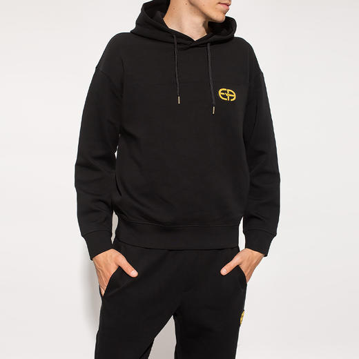 EMPORIO ARMANI 阿玛尼 男士棉质刺绣徽标长袖连帽卫衣 黑色 6L1M84 1JHSZ 0999 商品图1