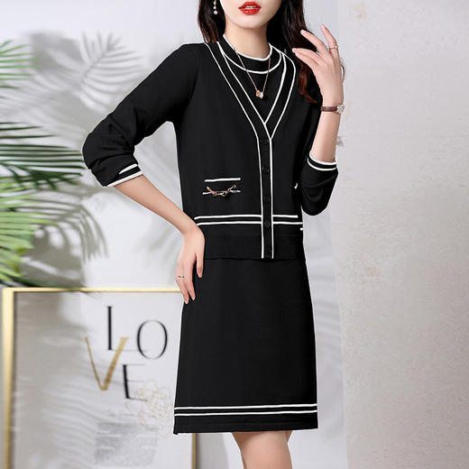 气质淑女风短袖毛衣裙，配手工链条开衫两件套 HR-YBER2272 商品图2