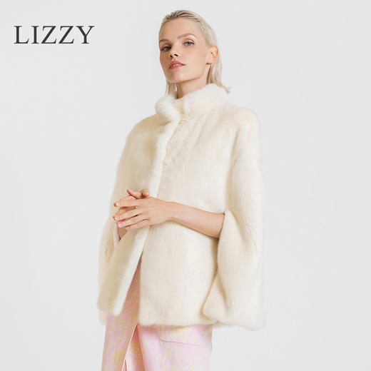 LIZZY 2023秋冬立领原色短二母水貂裘皮斗篷外套6042 商品图2