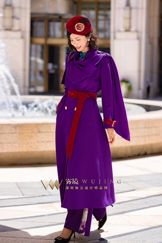 2202189 青都紫薇 厚织双色斜纹醋酸缎外套 雾境 （腰带为紫色） 商品图3