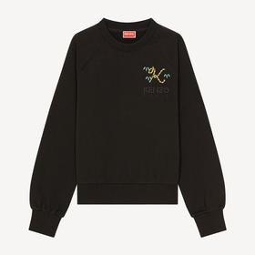 KENZO 高田贤三 女士棉质 TIGER TAIL K 徽标刺绣圆领长袖卫衣 黑色 FC62 SW658 4MF 99J