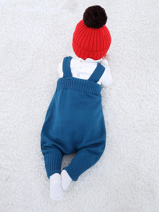 【婴儿背带裤 舒适亲肤】春秋可开档0-1-2岁男女宝宝大PP毛线衣服针织纯棉裤子 商品图3