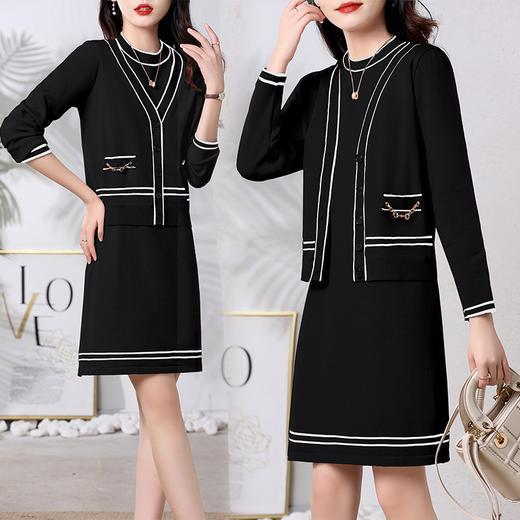 气质淑女风短袖毛衣裙，配手工链条开衫两件套 HR-YBER2272 商品图3