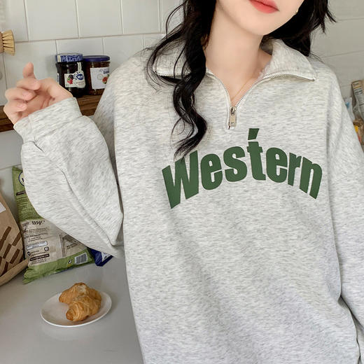 【秋冬暖阳 伴你过冬】2022春秋薄款原宿风卫衣外套女翻领宽松oversize印花拉链套头上衣 商品图1