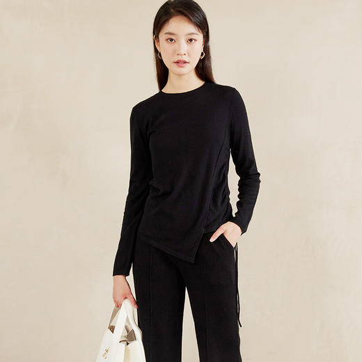 IN AND ON2022秋季新款羊毛针织宽松上衣女高腰显瘦辑线宽腿裤套装 商品图1