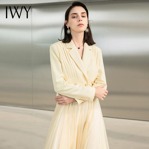 IWY/米色高级感职业套装女长袖套裙薄款西装新款纱裙通勤西服工装223162CS 商品图3