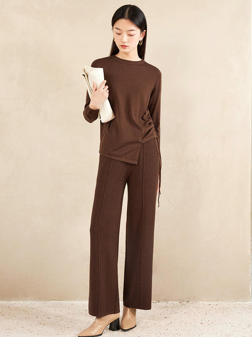 IN AND ON2022秋季新款羊毛针织宽松上衣女高腰显瘦辑线宽腿裤套装 商品图8