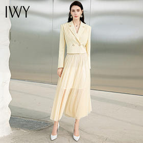 IWY/米色高级感职业套装女长袖套裙薄款西装新款纱裙通勤西服工装223162CS