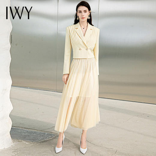 IWY/米色高级感职业套装女长袖套裙薄款西装新款纱裙通勤西服工装223162CS 商品图0