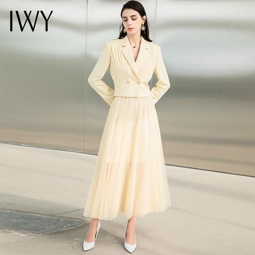 IWY/米色高级感职业套装女长袖套裙薄款西装新款纱裙通勤西服工装223162CS 商品图1