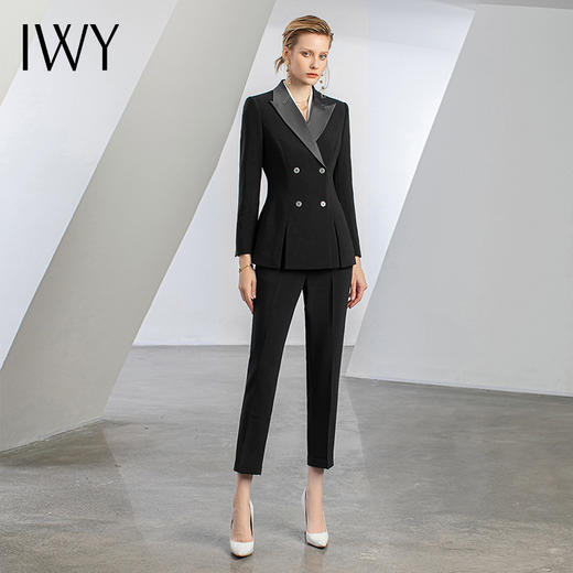 IWY/黑色设计感小众职业西装套装高端商务西服修身显瘦职场女装C12306+P12306 商品图1