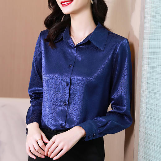 MZ9589 欧货重磅仿真丝女2022春秋新款洋气上衣衬衫时尚百搭显瘦长袖衬衣 商品图3