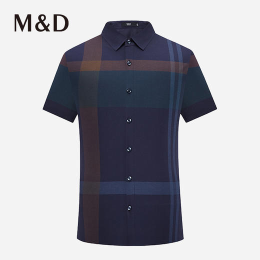 名盾商务男装撞色格纹短袖衬衫男夏季薄款新款透气中青年休闲衬衣 商品图0