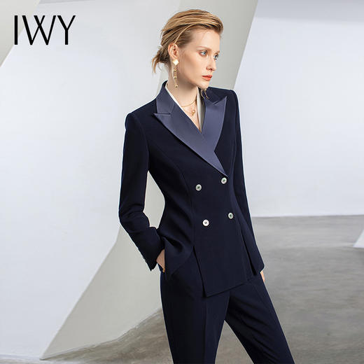 IWY/藏青色职业装两件套修身显瘦白领通勤风正装设计感西服正装C12306+P12306 商品图2