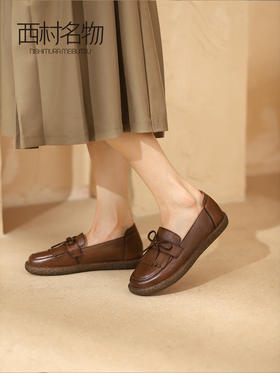 西村名物秋季新款新款真皮英伦复古女流苏豆豆鞋T22CM36731