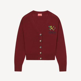 KENZO 高田贤三 女士 TIGER TAIL K系列 刺绣徽标羊毛针织开衫 枣红色 FC62 CA341 3LA 23