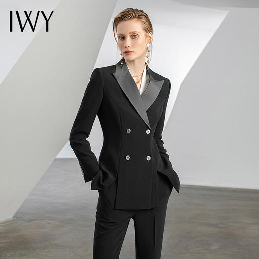 IWY/黑色设计感小众职业西装套装高端商务西服修身显瘦职场女装C12306+P12306 商品图3