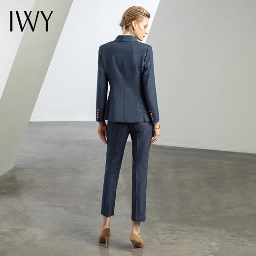 IWY/优雅蓝灰色职业西装西服女气质美容院套装长袖面试两件套干练工装C11348+P11348 商品图3